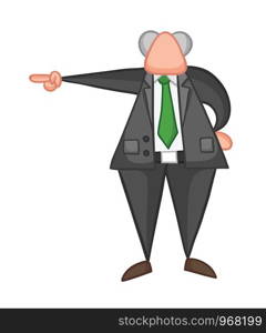 Hand-drawn vector illustration of boss pointing. Color outlines and colored.