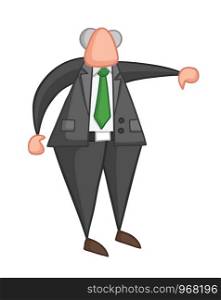 Hand-drawn vector illustration of boss showing thumbs-down. Color outlines and colored.