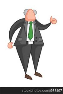 Hand-drawn vector illustration of boss showing thumbs-up. Color outlines and colored.