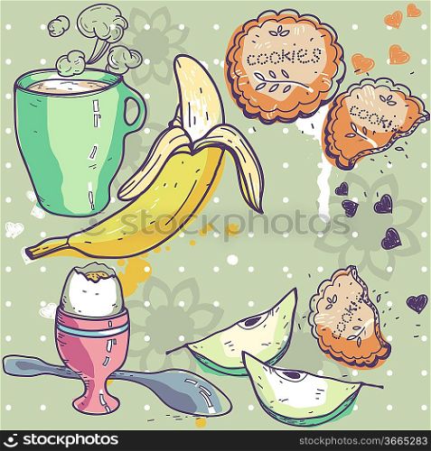 hand-drawn vector illustration of breakfast food