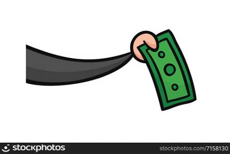 Hand drawn vector illustration of businessman holdimg paper money.