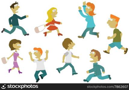 Hand drawn vector illustration of people in panic