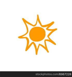 Hand drawn vector illustration of sun icon. Logo or business sign design. Yellow symbol isolated on white background. Hand drawn vector sun icons isolated on white.