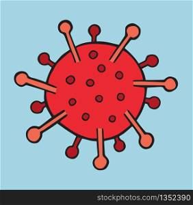 Hand drawn vector illustration of Wuhan corona virus, covid-19 in red color and on blue background.