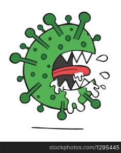 Hand drawn vector illustration of Wuhan corona virus, covid-19. Monster.