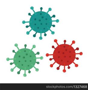 Hand drawn vector illustration of Wuhan corona virus, covid-19. Three color viruses.