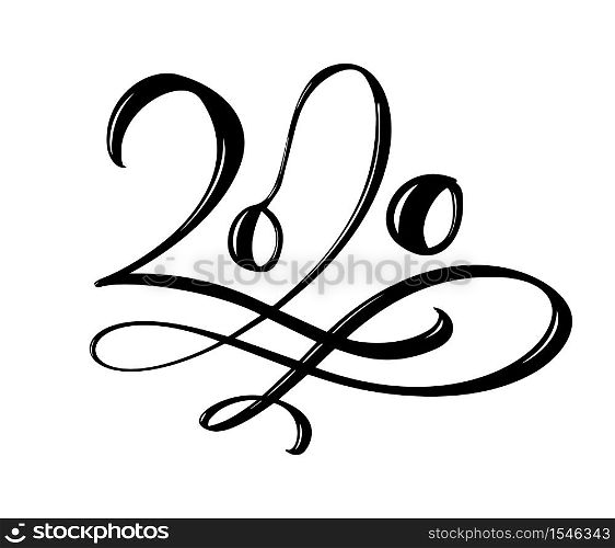 Hand drawn vector lettering calligraphy black number text 2020. Happy New Year greeting card. Vintage Christmas illustration design.. Hand drawn vector lettering calligraphy black number text 2020. Happy New Year greeting card. Vintage Christmas illustration design