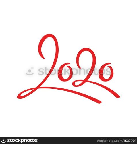 Hand drawn vector lettering calligraphy red number text 2020. Happy New Year greeting card. Vintage Christmas illustration design.. Hand drawn vector lettering calligraphy red number text 2020. Happy New Year greeting card. Vintage Christmas illustration design
