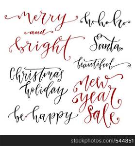 Hand drawn vector lettering. New Year modern calligraphy collection. Christmas card phrase or poster decoration.. Hand drawn vector lettering. New Year modern calligraphy collection. Christmas card phrase or poster decoration