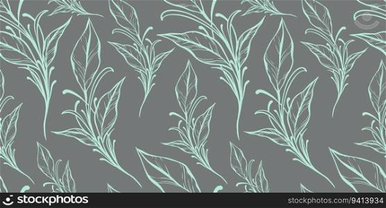 Hand drawn vector seamless pattern with leaves and branches in cute rustic style. Great for textiles, backgrounds, banners, wallpapers, wrapping paper