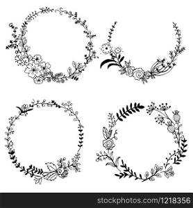 Hand drawn vector set of floral wreaths