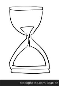 Hand drawn vector sketch illustration of sand watch. White background, black outlines.