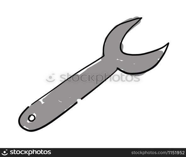 Hand drawn vector sketch illustration of spanner. White background, colored and black outlines.