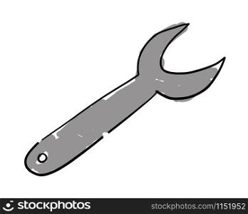 Hand drawn vector sketch illustration of spanner. White background, colored and black outlines.