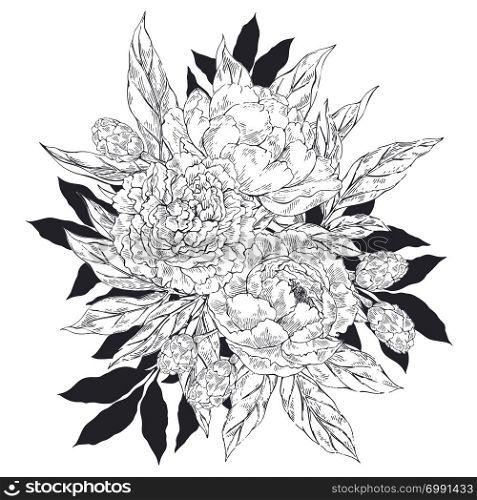 Hand drawn vector sketch vintage flowers bouquet decorative background. Best for poster, t-shirt, banner, flyer and invitations
