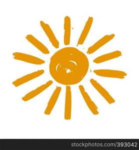 Hand drawn vector sun icon isolated on white. Doodle symbol for summer bunner, poster, tag, tshirt design. Hand drawn vector sun icon isolated on white.