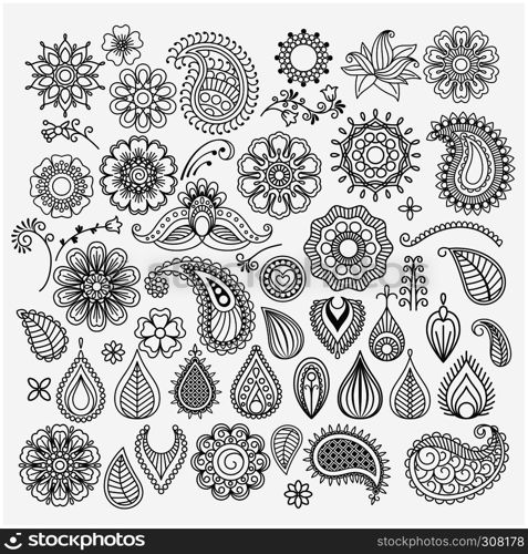 Hand drawn vector vintage floral doodle swirls and elements. Hand drawn swirls