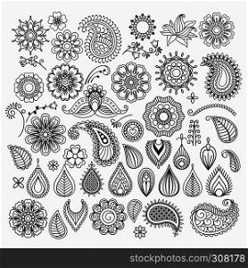 Hand drawn vector vintage floral doodle swirls and elements. Hand drawn swirls