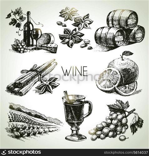 Hand drawn vector wine set