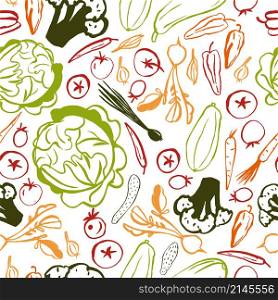 Hand drawn vegetables on white background. Vector seamless pattern. Hand drawn vegetables on white background.