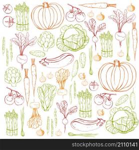 Hand drawn vegetables. Vector background