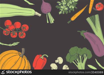 Hand drawn vegetables. Vector background. Sketch illustration.