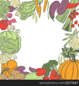 Hand drawn vegetables. Vector background. Sketch illustration. . Sketch vegetables. Vector illustration