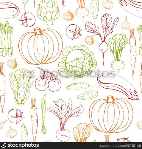 Hand drawn vegetables. Vector seamless pattern