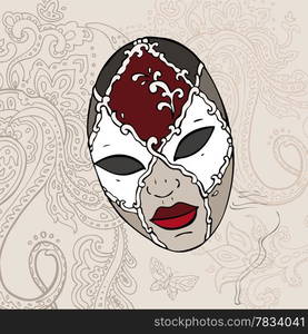 Hand Drawn Venecian carnival mask. Vector background.