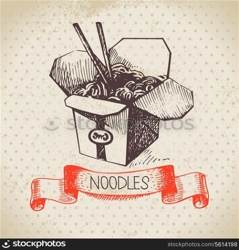 Hand drawn vintage Chinese noodles background