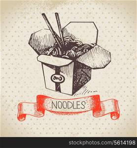 Hand drawn vintage Chinese noodles background
