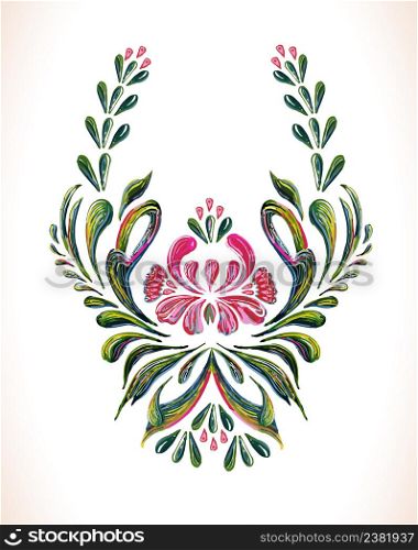 Hand drawn vintage floral ornament. Beautiful vector border with flowers in vintage style. Vector floral background.. Illustration in folk style.