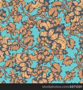 Hand Drawn Vintage Floral Vector Seamless Pattern