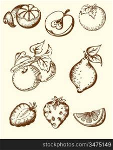 hand-drawn vintage fruit icons set