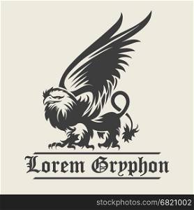 Hand drawn vintage Griffin, mythological magic winged beast. Design or Heraldry concept art. Isolated vector illustration
