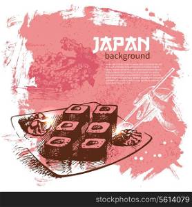 Hand drawn vintage Japanese sushi background&#x9;