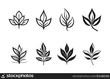 Hand Drawn vintage leaf and flower logo in flat style isolated on background