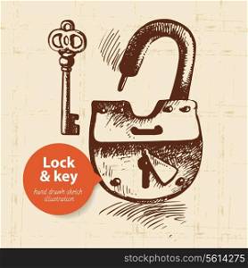 Hand drawn vintage lock and key banner