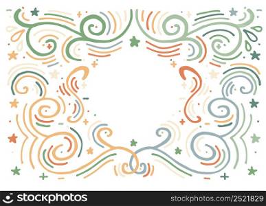 Hand drawn vintage print with decorative outline ornament and copy space. Hand drawn swirl illustration of ethnic style. Vintage background. Vector illustration. Isolated on white