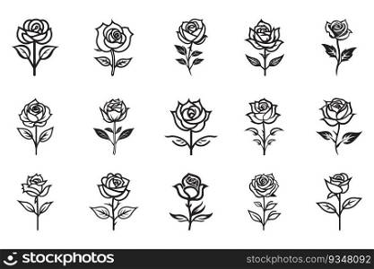 Hand Drawn vintage rose logo in flat style isolated on background