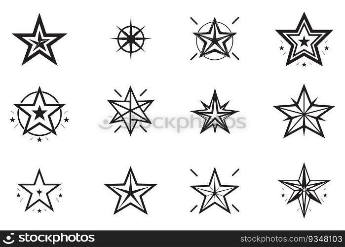 Hand Drawn vintage star logo in flat style isolated on background