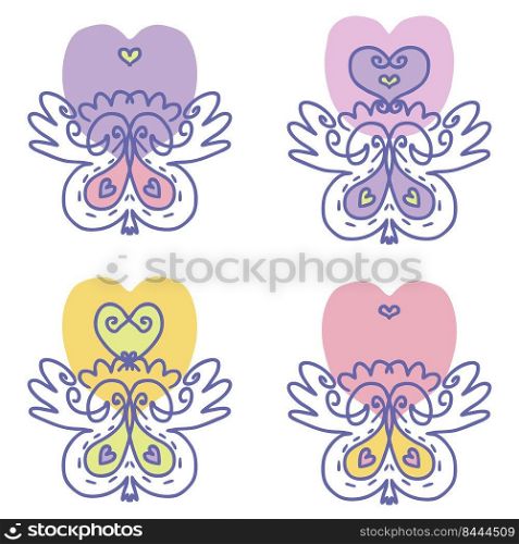 Hand drawn vintage style pansies collection. Floral aesthetic set for tee, stickers, party invitations, banners, postcards and logo. Doodle vector illustration for decor and design.