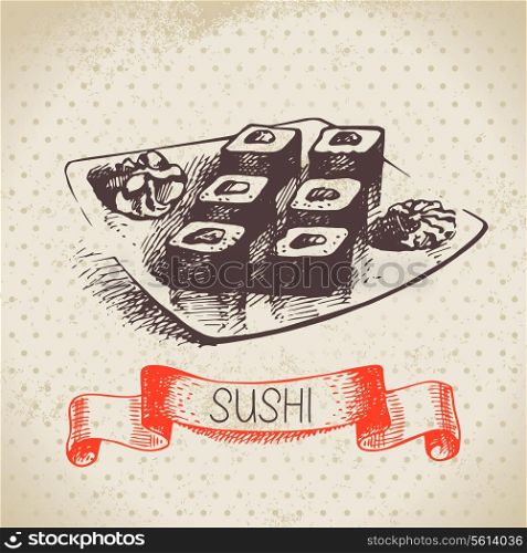 Hand drawn vintage sushi background