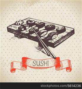 Hand drawn vintage sushi background