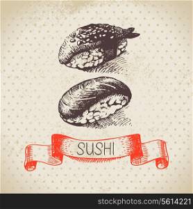 Hand drawn vintage sushi background&#x9;