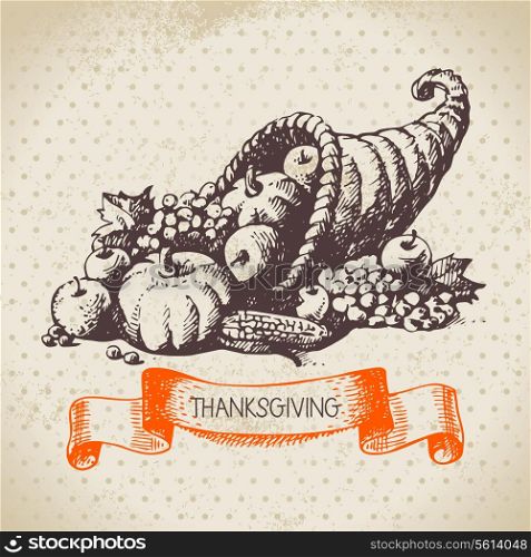 Hand drawn vintage Thanksgiving Day background