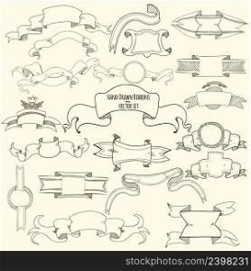 Hand drawn vintage titles blank ribbons set isolated vector illustration. Hand Drawn Ribbons Set