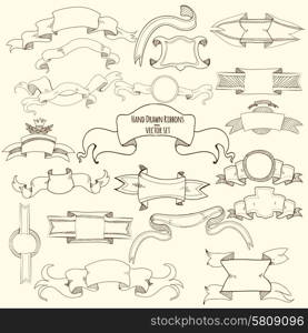 Hand drawn vintage titles blank ribbons set isolated vector illustration. Hand Drawn Ribbons Set