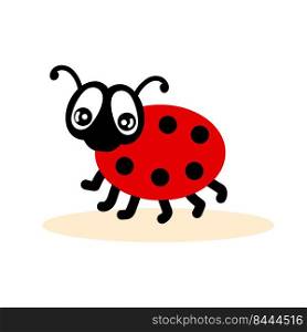 Hand drawn walking ladybug insect in cartoon style. Perfect for T-shirt, logo, sticker and stationery. Doodle isolated vector illustration for decor and design.