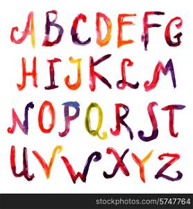 Hand drawn watercolor big capital letters alphabet font set isolated vector illustration